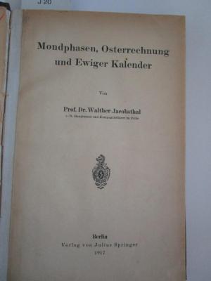 Kb 153: Mondphasen, Osterrechnung und ewiger Kalender (1917)