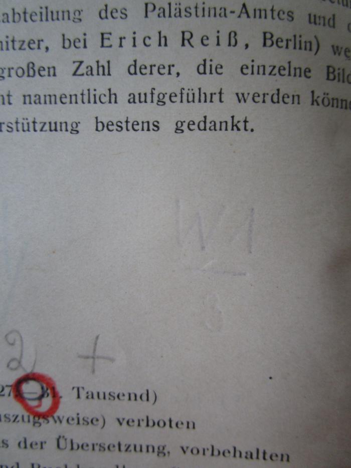 Ok 145 d: Philo-Lexikon : Handbuch des Jüdischen Wissens (1937);J / 92 (unbekannt), Von Hand: Signatur; 'W1/3'. 