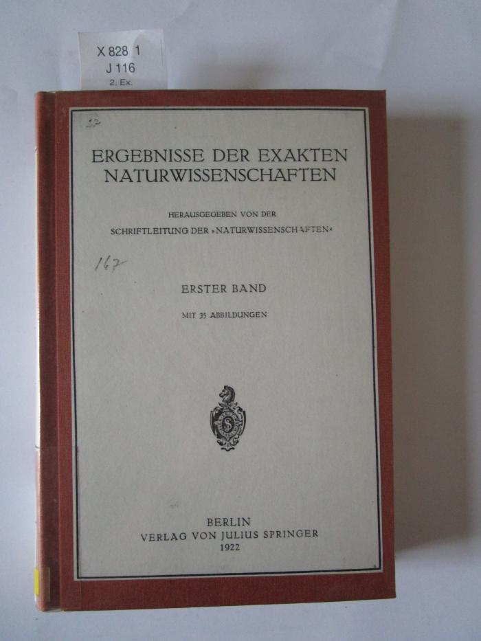 X 828 1 Ers.: Ergebnisse der exakten Naturwissenschaften (1922)