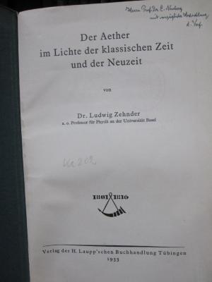 Kc 202: Der Aether im Lichte der klassischen Zeit und der Neuzeit (1933)