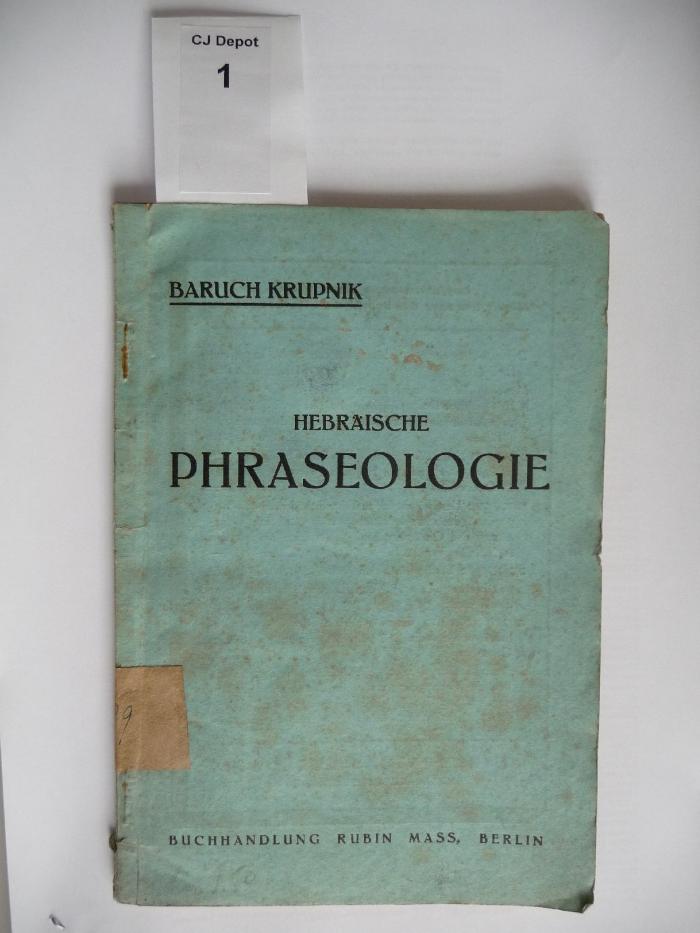 H0 80: Hebräische Phraseologie : Dreitausend Redewendungen (1932)