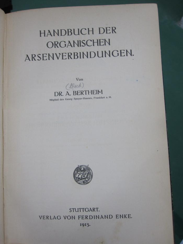 Kd 451: Handbuch der organischen Arsenverbindungen (1913)