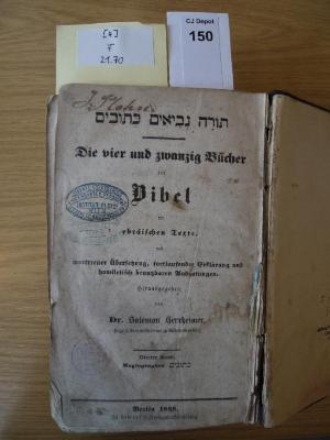 F21 70 [4]: Die vier und zwanzig Bücher der Bibel im ebräischen Texte [Torah, nevi'im, ketuvim] ... 4. Band: Hagiographien (1848)