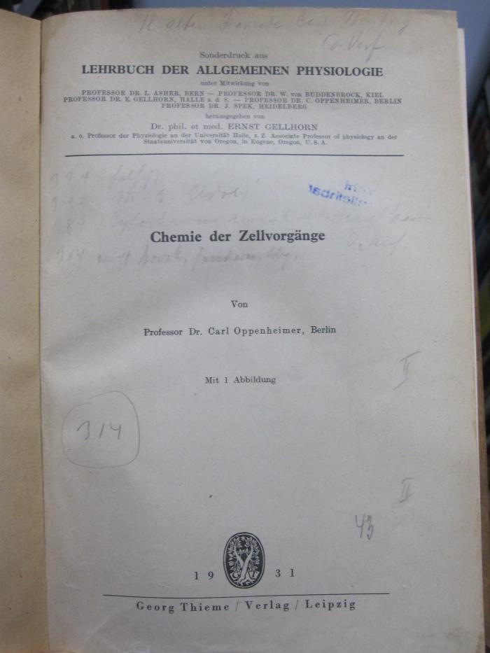 Kd 393: Chemie der Zellvorgänge (1931)