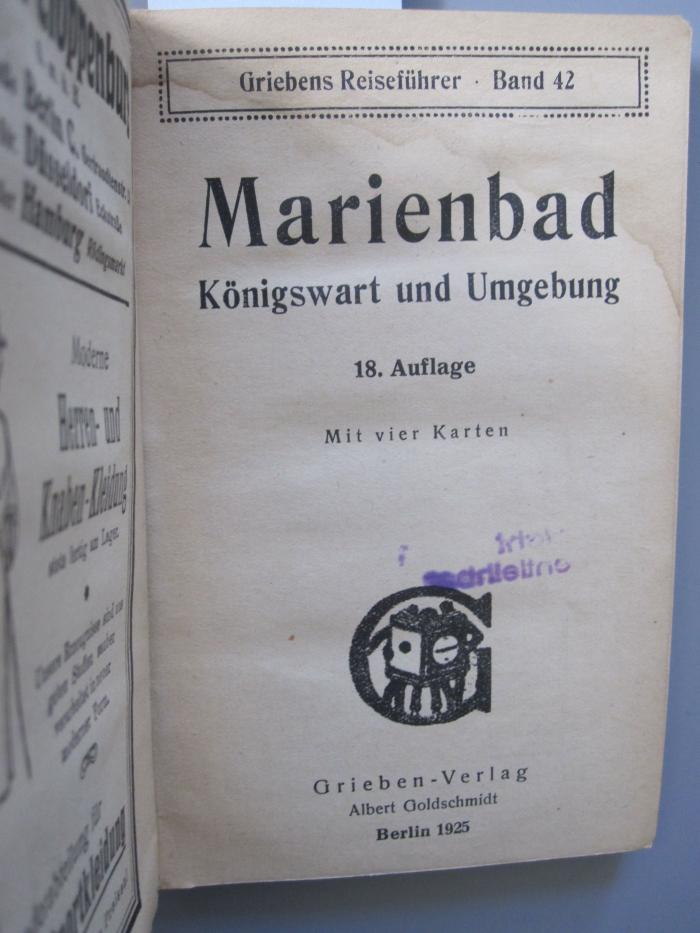 II 11587 ah: Marienbad, Königswart und Umgebung : praktischer Reiseführer für Kurgäste und Touristen (1925)