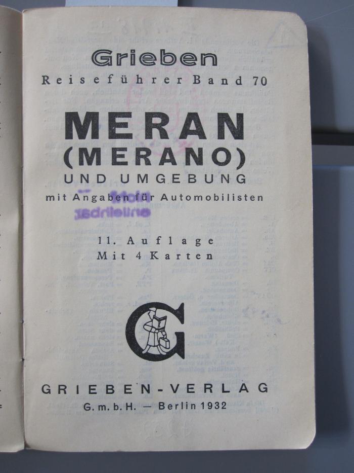 II 11918 aa: Meran (Merano) und Umgebung : mit Angaben für Automobilisten (1932)