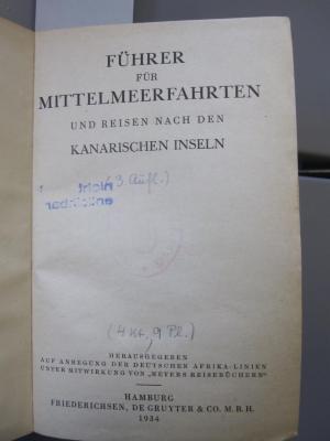 Bf 26 c: Führer für Mittelmeerfahrten und Reisen nach den Kanarischen Inseln (1934)