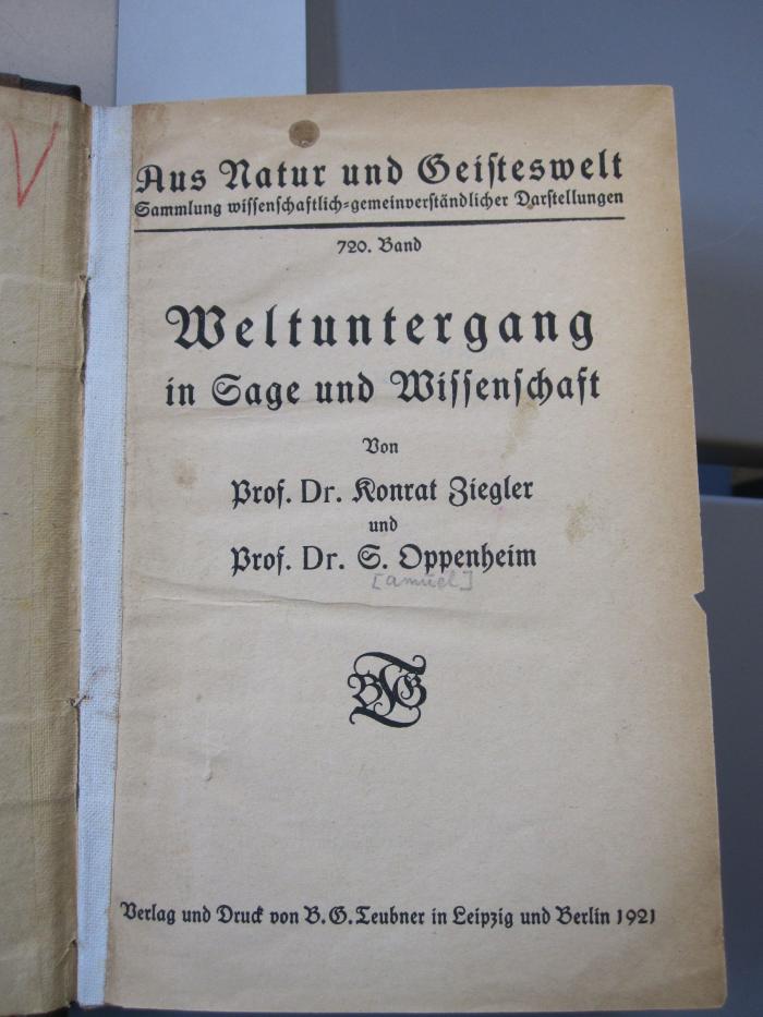 Kb 157: Weltuntergang in Sage und Wissenschaft (1921)
