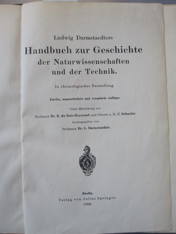 X 16 b: Handbuch zur Geschichte der Naturwissenschaften und der Technik (1908)