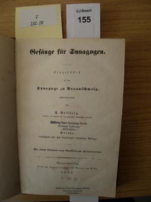 F 232 02: Gesänge für Synagogen : eingeführt in der Synagoge zu Braunschweig (1853)