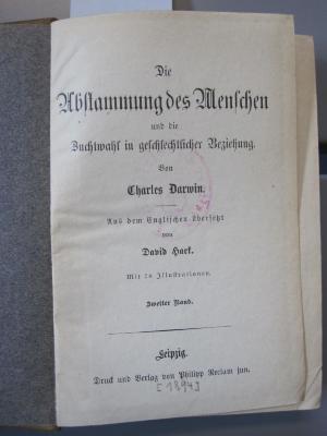 Kg 1277 2: Die Abstammung des Menschen und die Zuchtwahl in geschlechter Beziehung ([1894])