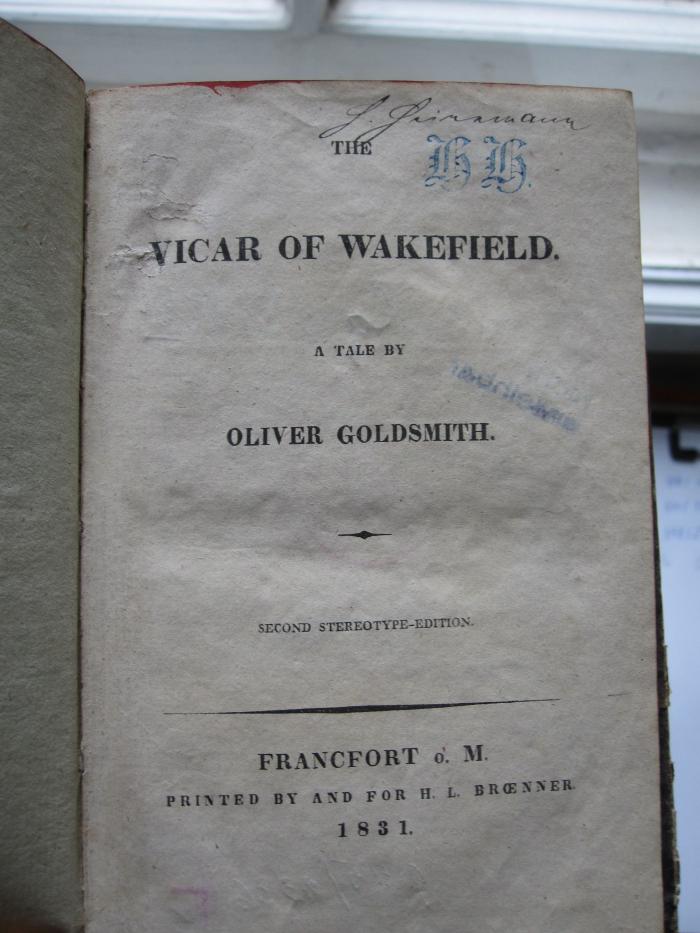 Cq 1710 b: The vicar of wakefield (1831)