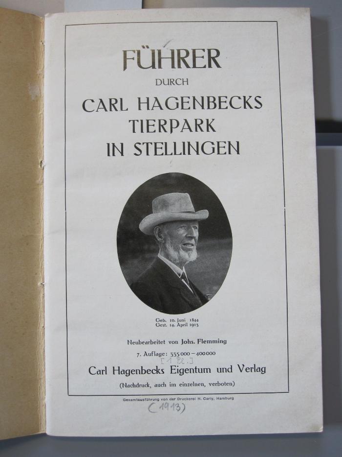 X 4014 g: Führer durch Carl Hagenbecks Tierpark in Stellingen ([1913])