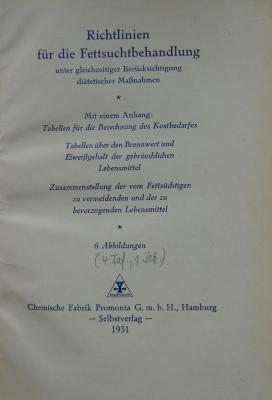Kk 746: Richtlinien für die Fettsuchtbehandlung unter gleichzeitiger Berücksichtigung diätetischer Maßnahmen (1931)