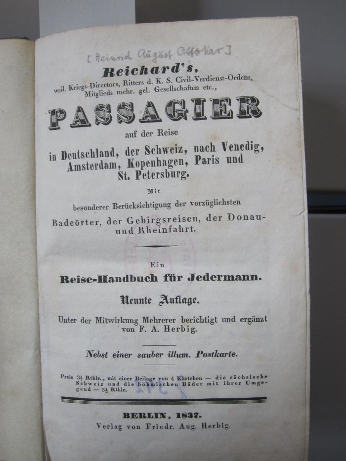Bi 844 i: Passagier auf der Reise in Deutschland, der Schweiz, nach Venedig, Amsterdam, Kopenhagen, Paris und St. Petersburg (1837)
