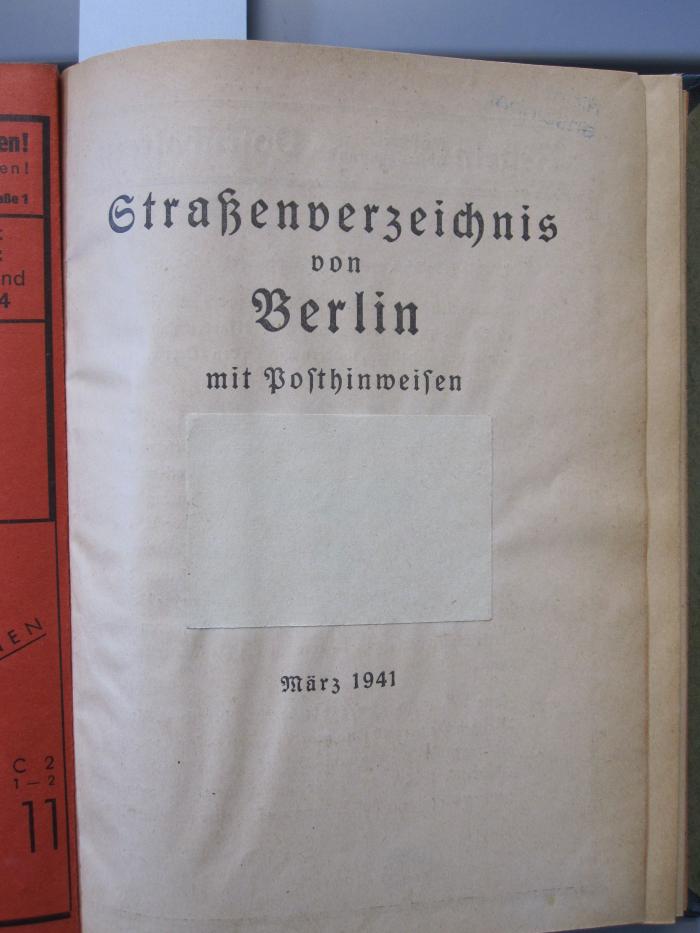 Bk 827 1941: Straßenverzeichnis von Berlin mit den wichtigsten Postbestimmungen (1941)