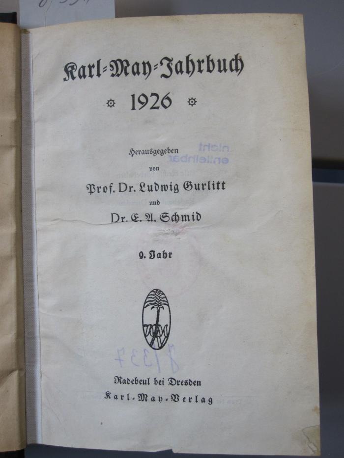 XIV 12310 9 1926: Karl-May-Jahrbuch 1926 (1926)