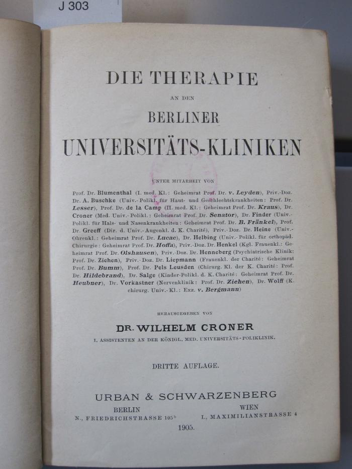 Kk 197 c: Die Therapie an den Berliner Universitäts-Kliniken (1905)