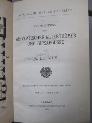 Dc 365: Verzeichniss der aegyptischen Alterthümer und Gipsabgüsse (1879)