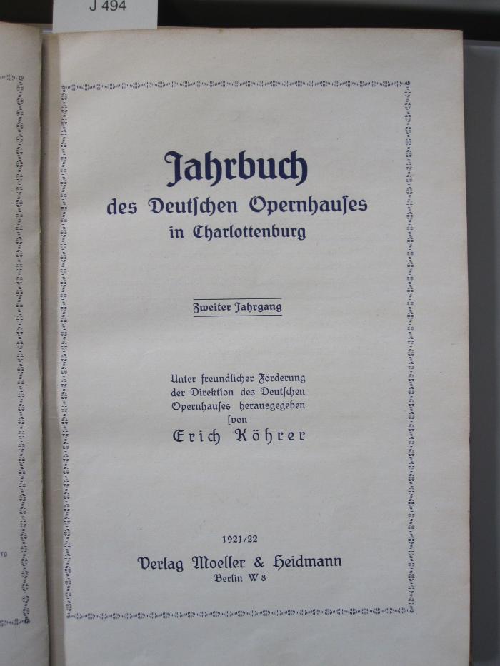 Dr 44 1921/22: Jahrbuch des deutschen Opernhauses in Charlottenburg (1921/22)