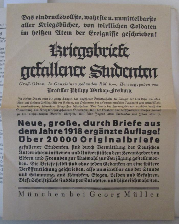  Die schöne Literatur (1929);- (unbekannt), Papier: ; 'Kriegsbriefe gefallener Stundenten'. 