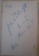 - ([P..k.]-Hoffmann[?], Günter[?]), Von Hand: Autogramm, Exemplarnummer, Name, Datum; 'Nr. 360 Günther [.] [P..k.]-Hoffman[n]? K[....z] [...]-[...] 1934'. 