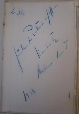 - ([P..k.]-Hoffmann[?], Günter[?]), Von Hand: Autogramm, Exemplarnummer, Name, Datum; 'Nr. 360 Günther [.] [P..k.]-Hoffman[n]? K[....z] [...]-[...] 1934'. ; Reiter in deutscher Nacht (1934)