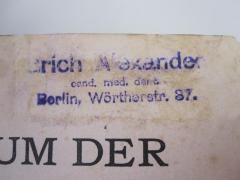 J / 604 (Alexander, Erich), Stempel: Name, Ortsangabe; 'Erich Alexander 
cand. med. dent. 
Berlin, Wörtherstr. 87.'.  (Prototyp)