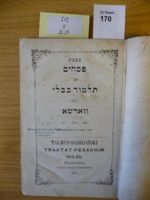 F 22 27 [3]: Masekhet pessahim min talmud bavli. Talmud Babilonski. Traktat Pesachim, Tom III. (1864)