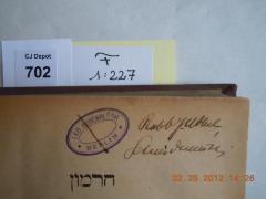 - (Nobel, Israel), Von Hand: Besitzwechsel; 'Rabb. J. Nobel Schneidermühl'. 