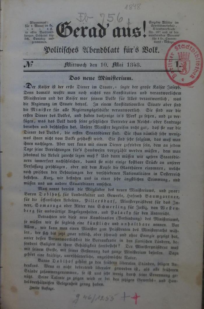 Fb 756 1848: Gerad' aus! Politisches Abendblatt für's Volk (1848)