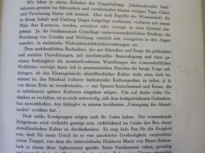 Kp 342: Geschichte der Physiologischen Chemie (1935);G45II / 2516 (Neuberg, Carl), Von Hand: Annotation; 'Zeitgeist'. 