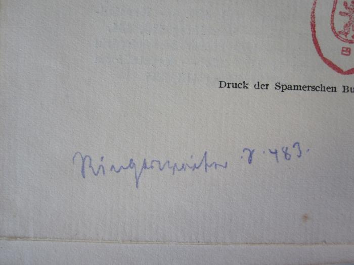 Kd 349 2: Untersuchungen über Kohlenhydrate und Fermente II (1918-1919) (1922);G47 / 3720 (Neuberg, Carl), Von Hand: Annotation; 'Ring[...] S. 483'. 