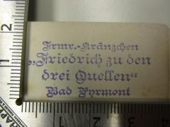 G58 / 497 (Loge Friedrich zu den Drei Quellen (Pyrmont)), Stempel: Name, Ortsangabe; 'Frmr.-Kränzchen
"Friedrich zu den drei Quellen"
Bad Pyrmont'. 