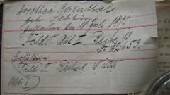 - (Rosenthal, Dorothea;Rosenthal, Josef), Papier: Notiz; 'Dorothea Rosenthal
geb. Lebbin
gestorben am 18. Juli 1901
Feld O. Abt. II. Reihe 13 Nr. 22653

Großeltern
Feld T. Reihe 8 Nr. 15355
Abt. I'. 