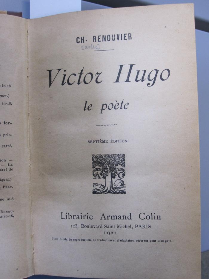 Cs 415 g: Victor Hugo : le poète (1921)