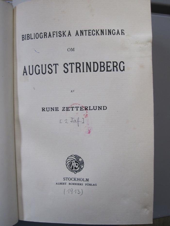 Cr 603: Bibliografiska anteckningar om August Strindberg (1913)