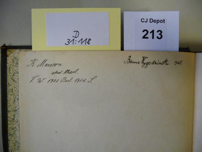 -, Von Hand: Autogramm; 'K. Mauron [?]
V. W. 1900 Berl. 1901. S.'