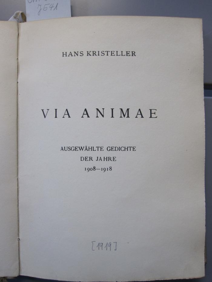 Cm 5448: Via animae : ausgewählte Gedichte der Jahre 1908-1918 ([1919])