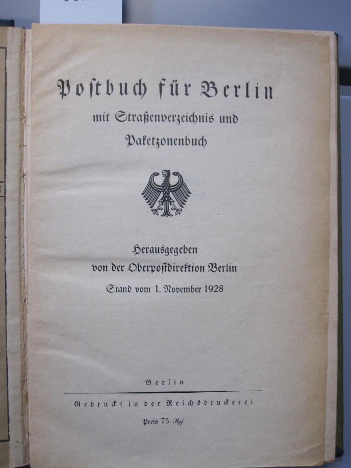 Ms 108 1928: Postbuch für Berlin mit Straßenverzeichnis und Paketzonenbuch ([1928])