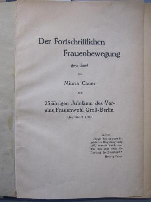 Fe 269: 25 Jahre Verein Frauenwohl Groß-Berlin ([1913])