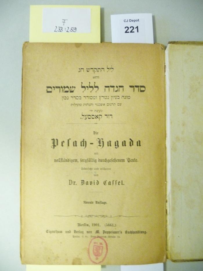 F 233 259: Die Pesach-Hagada : mit vollständigem, sorgfältig durchgesehenem Texte (1901)