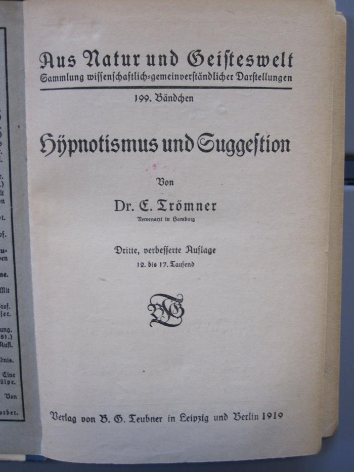 X 5908 c: Hypnotismus und Suggestion (1919)