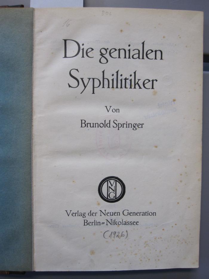Kl 575: Die genialen Syphilitiker (1926)