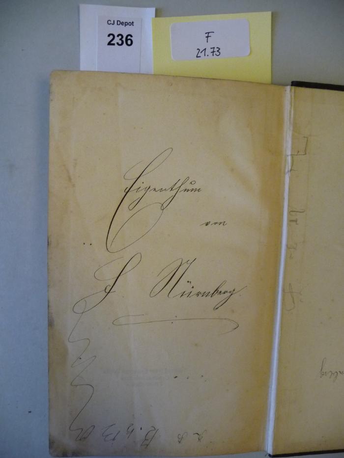 - (Nürnberg, Ferdinand), Von Hand: Autogramm; 'Eigentum von 
F. Nürnberg'. 