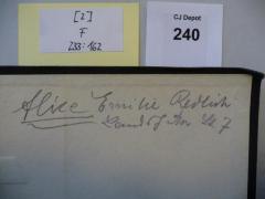 - (Fink, Alice geb. Redlich;Redlich, Emilie), Von Hand: Autogramm; 'Alice Emilie Redlich
Landshuter Str. 7'. 