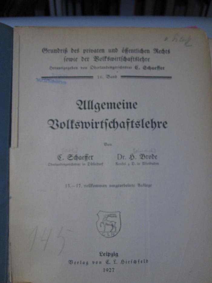 Ea 10 ag 16: Allgemeine Volkswirtschaftslehre (1927)