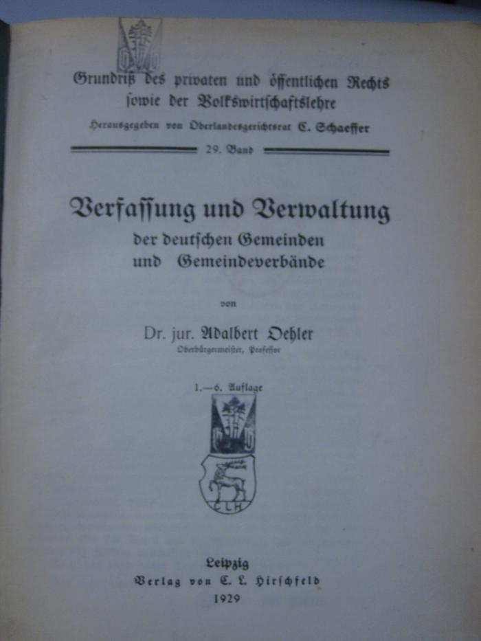 Ea 10 f 29: Verfassung und Verwaltung der deutschen Gemeinden und Gewerbeverbände (1929)