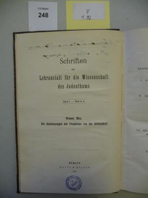 F 1 92: Die Anschauungen der Propheten von Sittlichkeit (1909)