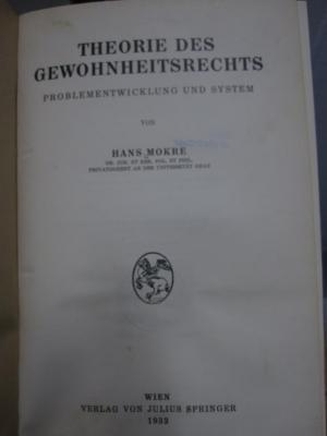 Ea 210: Theorie des Gewohnheitsrechts : Problementwicklung und System (1932)